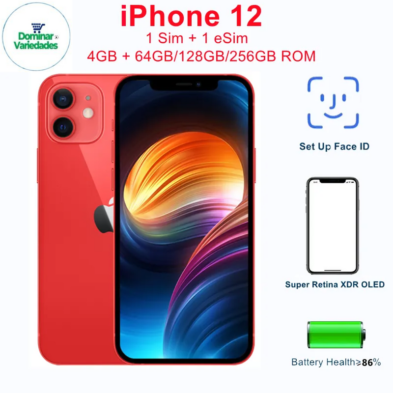 IPHONE 12 5g 6.1 "GENUÍNO SUPER AMOLED RAM 4GB ROM 64/128/256gb Face ID + NFC 95% NOVO ORIGINAL