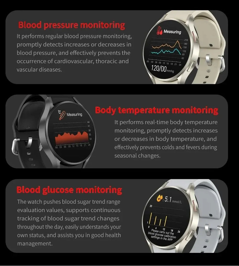 Smartwatch 6 com marcador de pressão arterial açúcar no sangue faz chamada bluetooth relógio inteligente masculino e feminino para android e ios